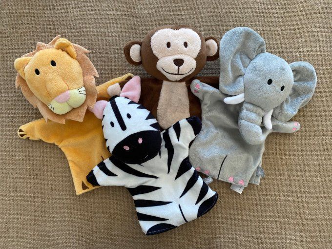 Lot de 4 marionnettes animaux de la jungle Oxybul d'occasion