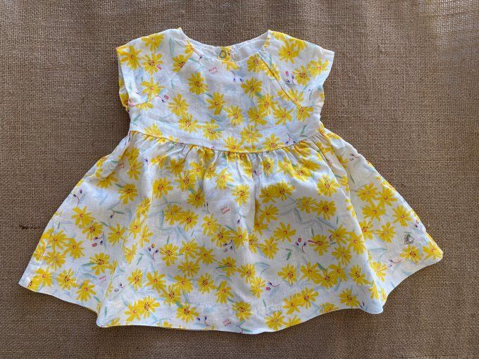Robe bébé Petit Bateau 6 mois en lin imprimé fleurs jaunes d'occasion