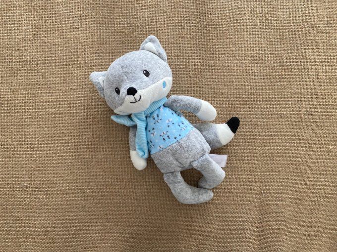 Peluche doudou renard gris bleu Pommette d'occasion