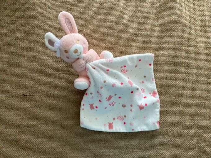 Doudou mouchoir lapin blanc rose Premaman d'occasion