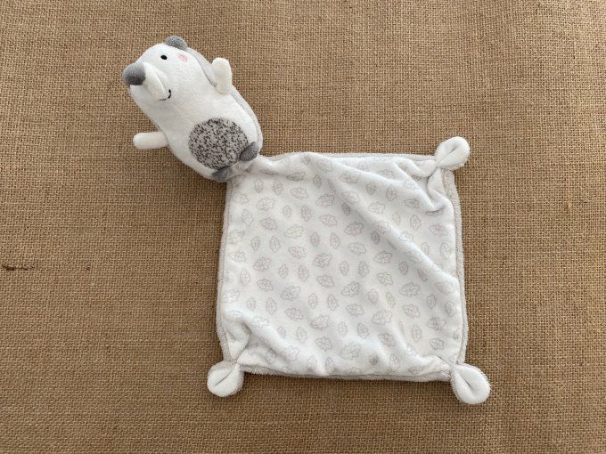Doudou mouchoir hérisson gris blanc feuilles Pusblu d'occasion