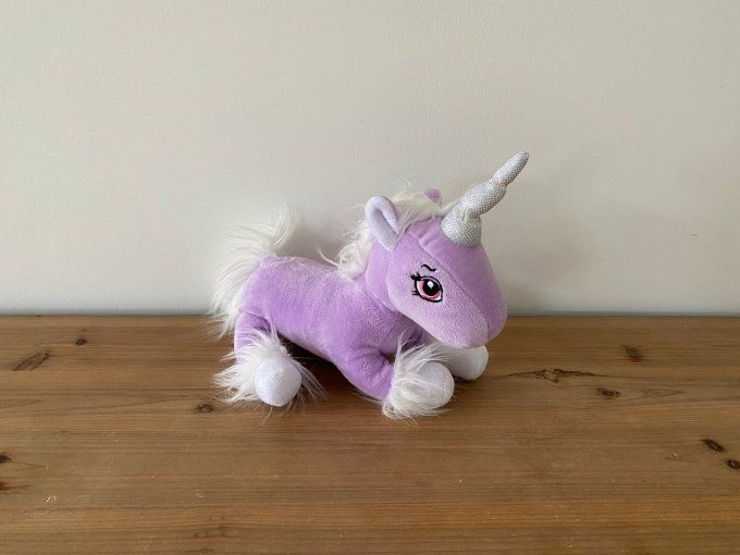 Peluche licorne mauve et blanc d'occasion