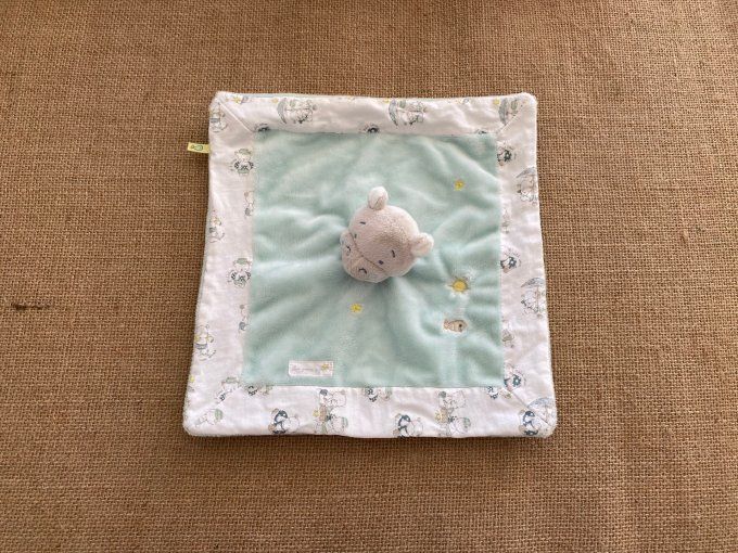 Doudou plat hippopotame gris vert eau Sergent Major d'occasion