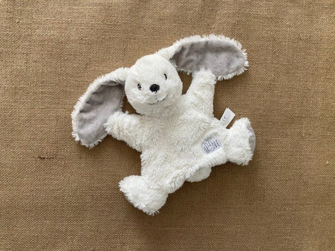 Doudou marionnette lapin blanc gris made with love Simba Toys d'occasion