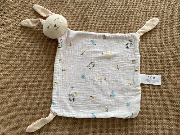 Doudou plat lapin rose blanc lapins carottes hérissons chiens Simba Toys d'occasion