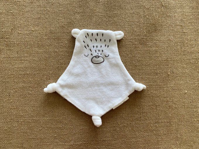 Doudou plat ours dormeur blanc gris Siplec Leclerc d'occasion
