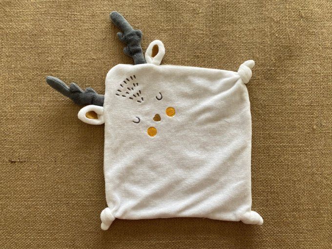 Doudou plat cerf renne dormeur blanc gris Siplec Leclerc d'occasion