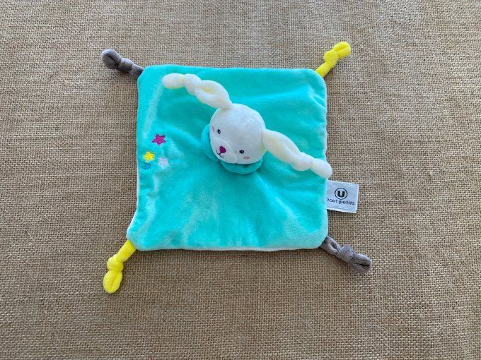 Doudou plat lapin vert blanc étoiles tout petits Super U d'occasion