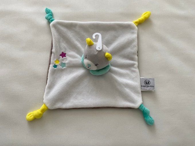 Doudou plat chat ours blanc brun étoiles tout petits Super U – Article Neuf