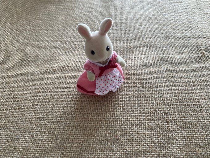 Figurine Lapin Sylvana maman beige robe rose Sylvanian Families d'occasion