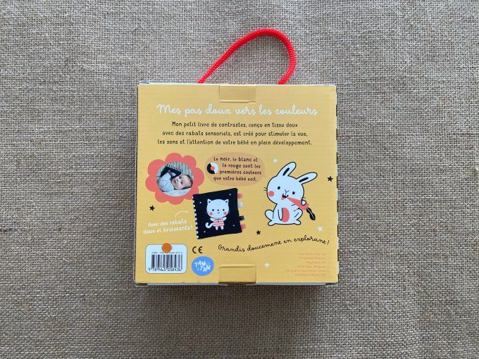 Livre tissu Mon tout-doux en noir et blanc Petit chat Tam Tam - Article Neuf