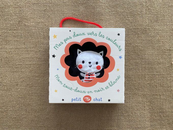 Livre tissu Mon tout-doux en noir et blanc Petit chat Tam Tam - Article Neuf