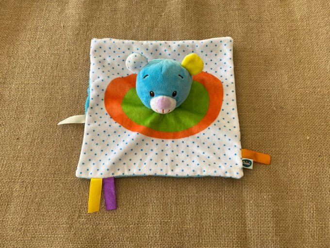 Doudou plat ours bleu orange vert pois Tmimi d'occasion