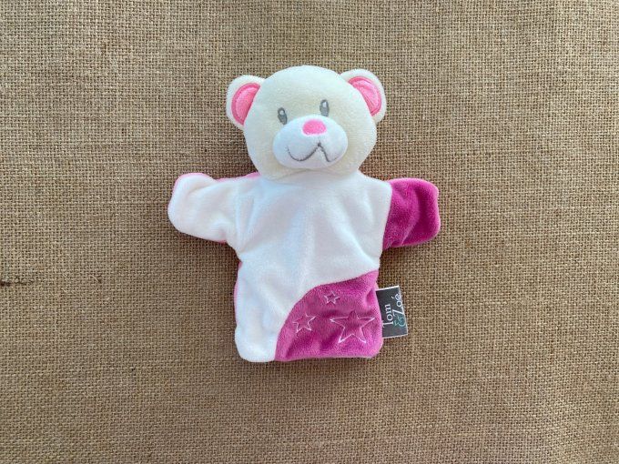 Doudou marionnette ours rose blanc étoiles Tom & Zoé d'occasion