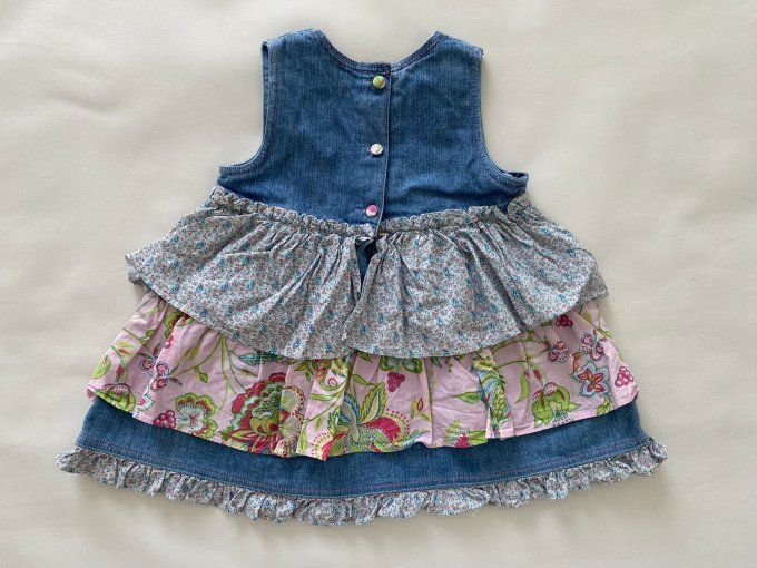 Robe bleue sans manches coton motif papillon volants fleurs Clayeux 6 mois d'occasion