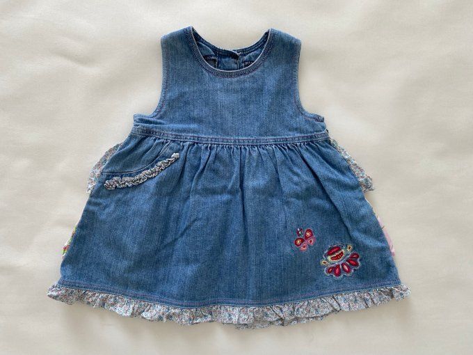 Robe bleue sans manches coton motif papillon volants fleurs Clayeux 6 mois d'occasion