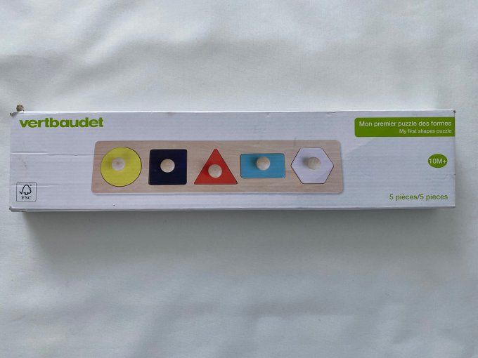 Mon premier puzzle en bois 5 pièces formes géométriques Vertbaudet d'occasion