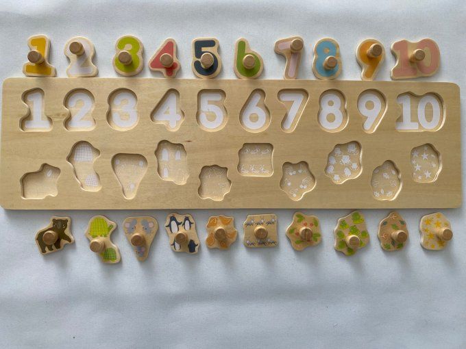 Puzzle d’association de 1 à 10 en bois  20 pièces à encastrer Vertbaudet d'occasion