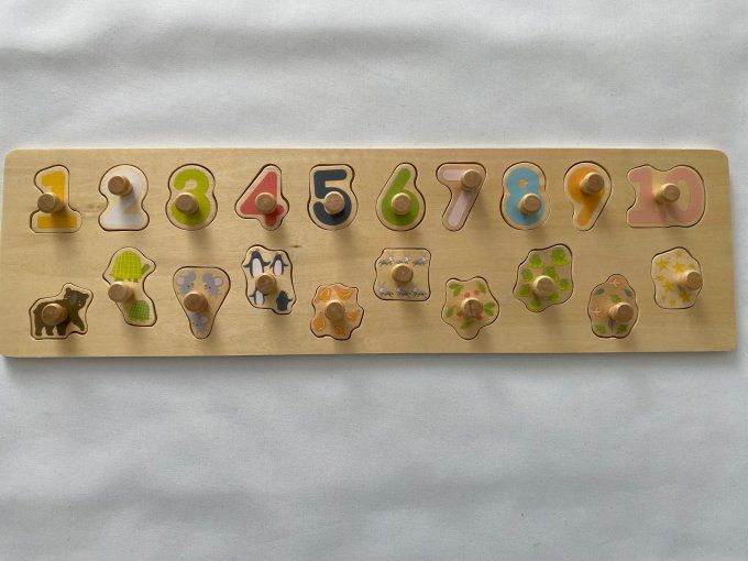 Puzzle d’association de 1 à 10 en bois  20 pièces à encastrer Vertbaudet d'occasion
