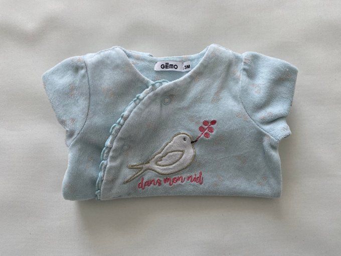 Pyjama bleu clair Gémo motifs oiseau dans mon nid 3 mois d’occasion