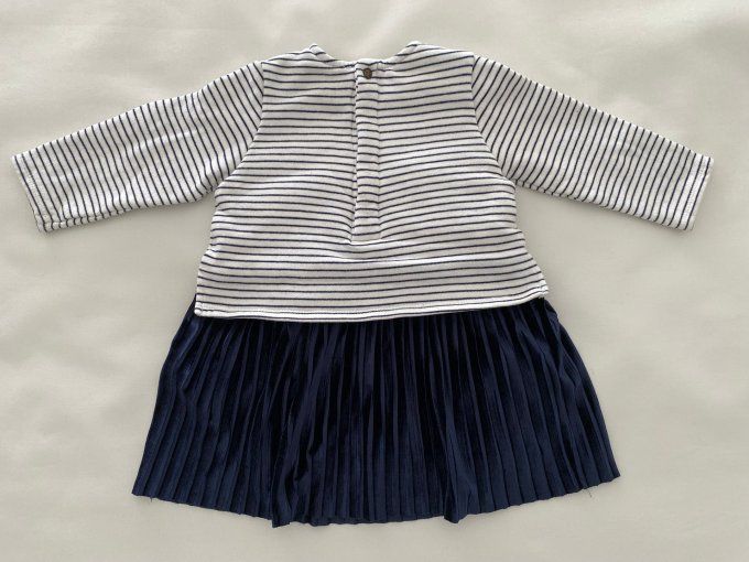 Robe haut rayé bleu blanc jupe plissée bleu marine IKKS 18 mois d'occasion