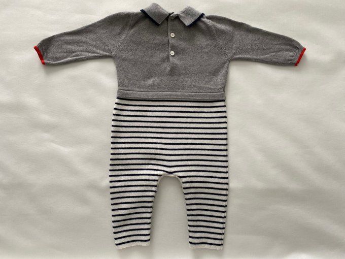 Combinaison manches longues gris rayé bleu blanc Jacadi 6 mois d'occasion