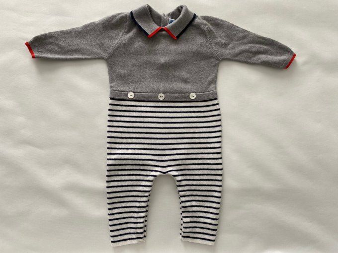 Combinaison manches longues gris rayé bleu blanc Jacadi 6 mois d'occasion