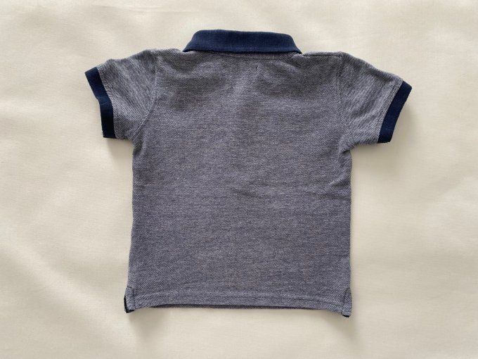 Polo bleu chiné col bleu marine manches courtes Lulu Castagnette 18 mois d'occasion