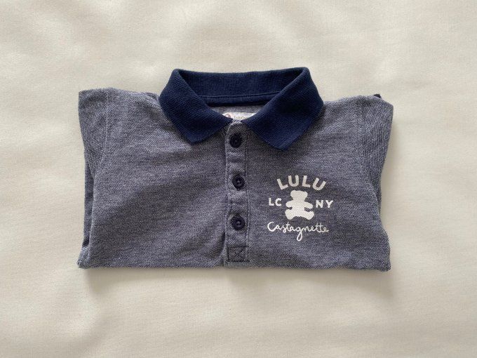 Polo bleu chiné col bleu marine manches courtes Lulu Castagnette 18 mois d'occasion