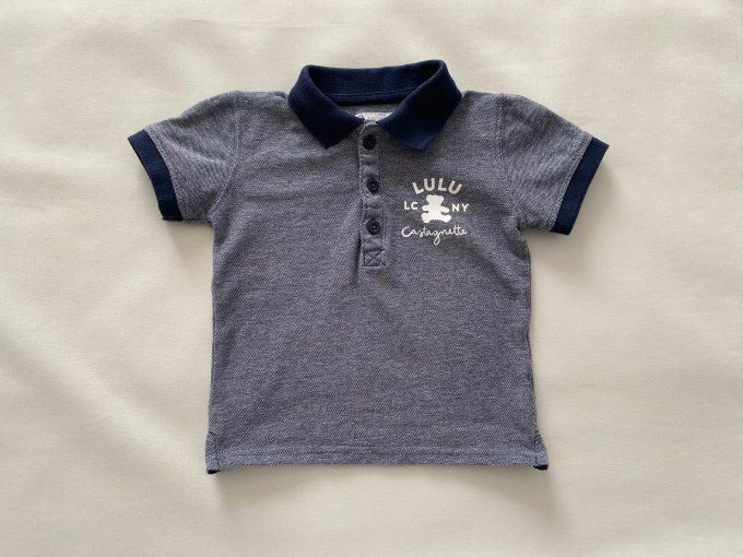 Polo bleu chiné col bleu marine manches courtes Lulu Castagnette 18 mois d'occasion