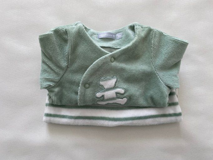 Pyjama vert pâle et blanc Lulu Castagnette motif ourson 1 mois d’occasion