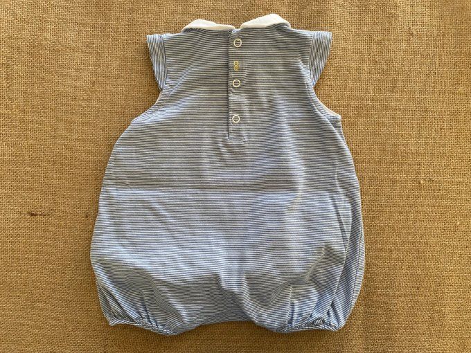 Barboteuse rayée bleu et blanc motif papillon jaune Okaïdi Obaïbi 6 mois d'occasion