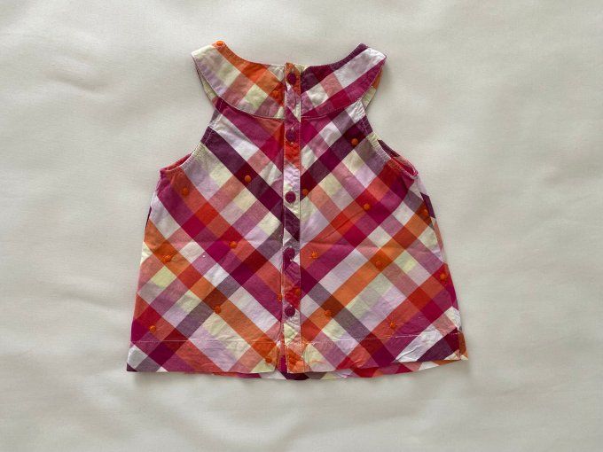 T-shirt sans manches carreaux rouge orange jaune Obaïbi 18 mois d'occasion