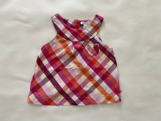 T-shirt sans manches carreaux rouge orange jaune Obaïbi 18 mois d'occasion