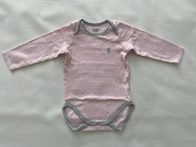 Body rose et blanc rayé Obaïbi Organic coton bordures grises manches longues 6 mois d'occasion