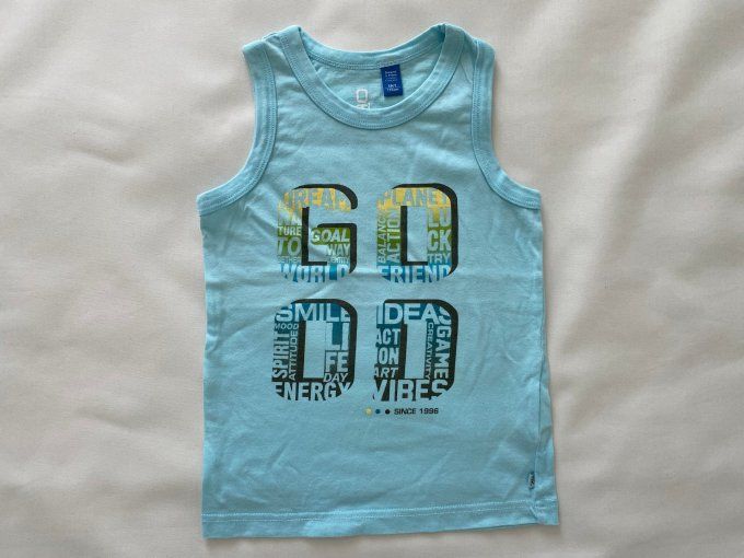 T-shirt sans manches bleu turquoise imprimé Good Okaïdi 5 ans d'occasion