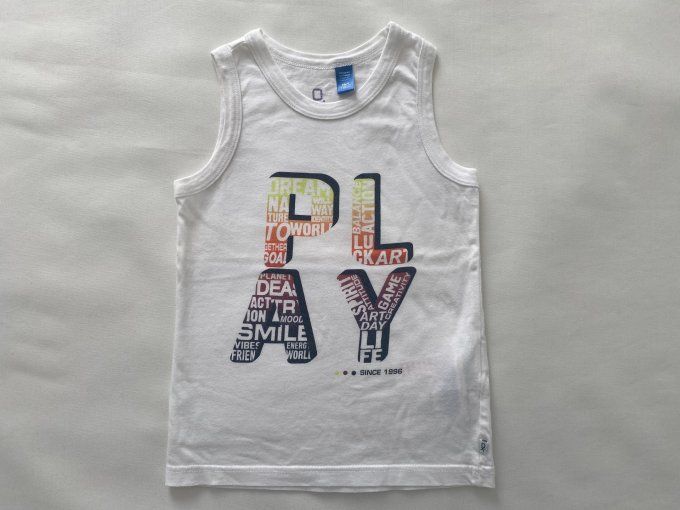 T-shirt sans manches blanc imprimé Play Okaïdi 5 ans d'occasion