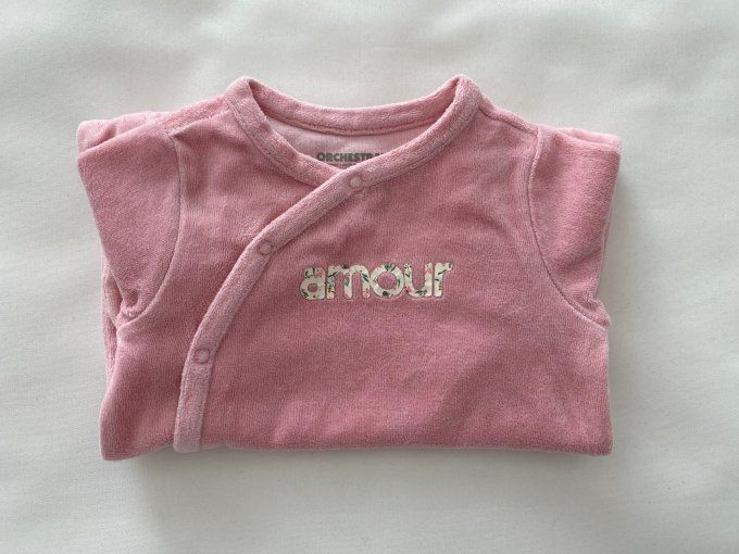 Pyjama velours rose inscription Amour Orchestra 6 mois d'occasion