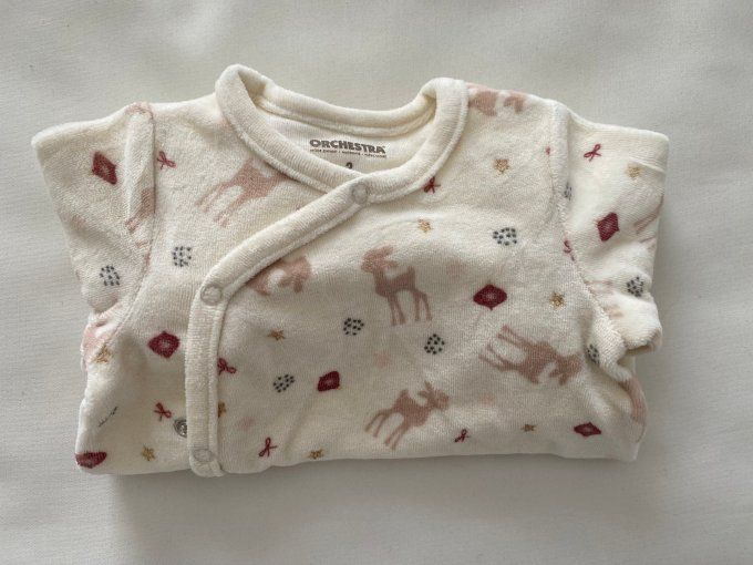 Pyjama crème en velours motifs biche étoiles dorées nœuds rouges Orchestra 3 mois d'occasion