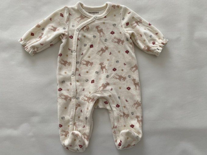 Pyjama crème en velours motifs biche étoiles dorées nœuds rouges Orchestra 3 mois d'occasion