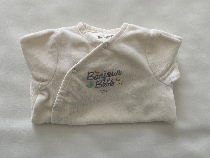 Pyjama beige Orchestra velours inscription bonjour bébé 6 mois d’occasion