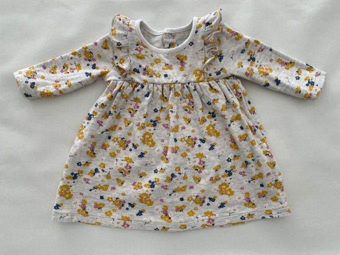 Robe coton imprimé fleurs oranges jaunes Petit Bateau 6 mois d'occasion