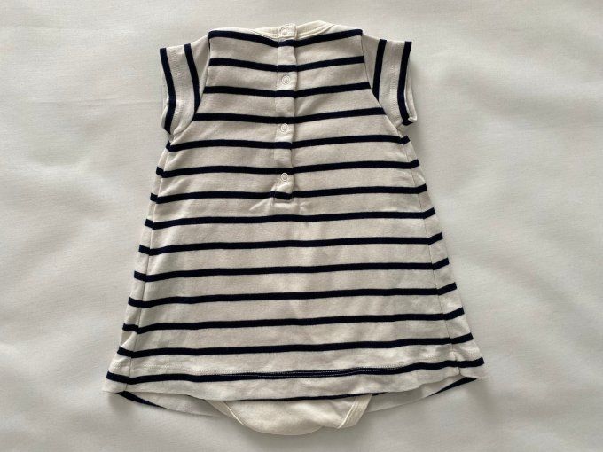 Robe manches courtes rayée bleu beige body intégré Petit Bateau 6 mois d'occasion