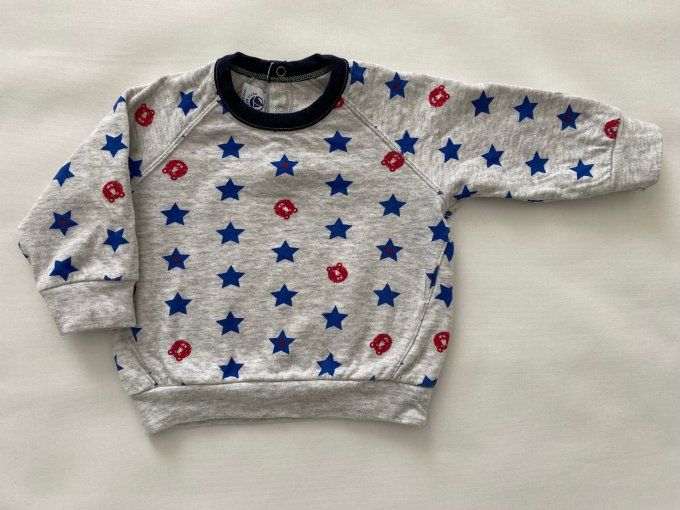 Sweatshirt coton imprimé étoiles ours manches longues Petit Bateau 6 mois d'occasion