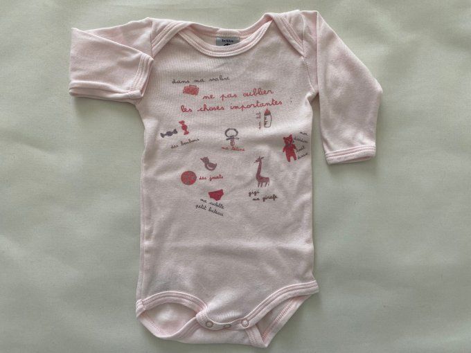 Lot 2 bodies manches longues rose et blanc Petit Bateau 3 mois d'occasion