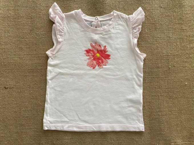 T-shirt rose motif fleur manches courtes coton Petit Bateau 24 mois d'occasion
