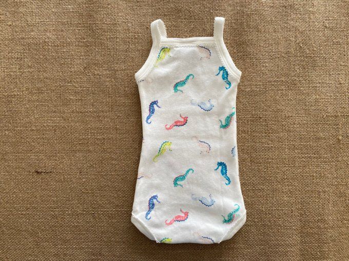Body bretelles blanc imprimé hippocampes Petit Bateau 3 mois d'occasion 