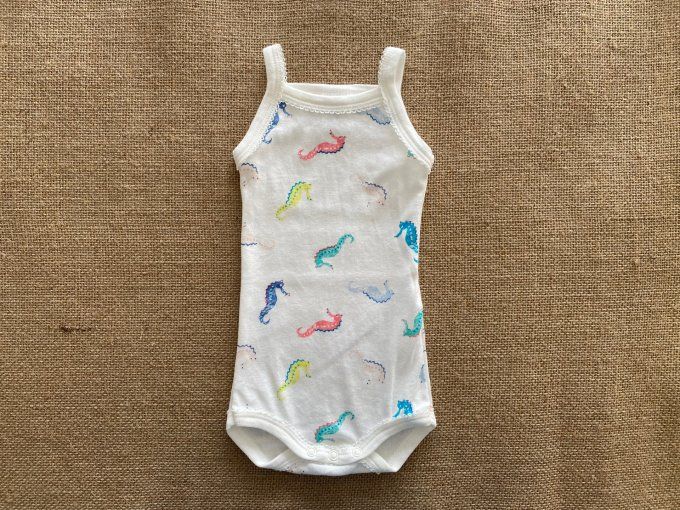 Body bretelles blanc imprimé hippocampes Petit Bateau 3 mois d'occasion