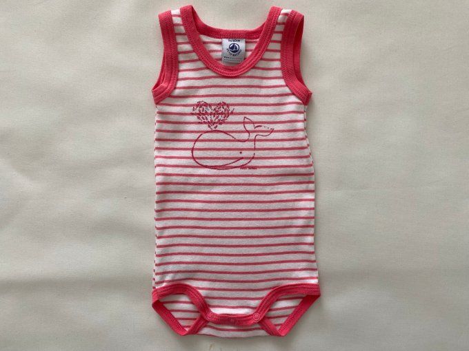 Body sans manches rayé rose blanc motif baleine Petit Bateau 3 mois
