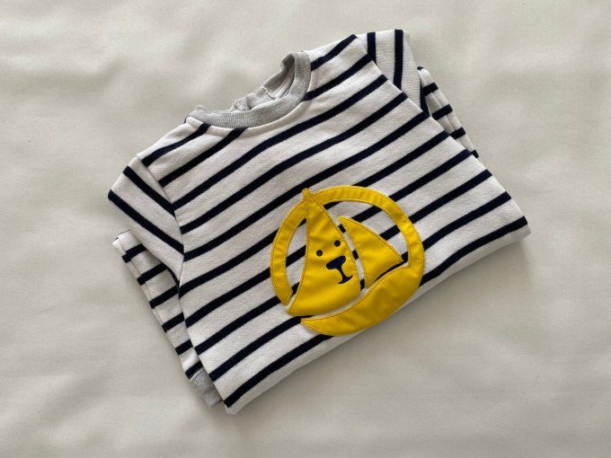 Combinaison longue rayée bleu et blanc 12 mois Petit Bateau d'occasion 
